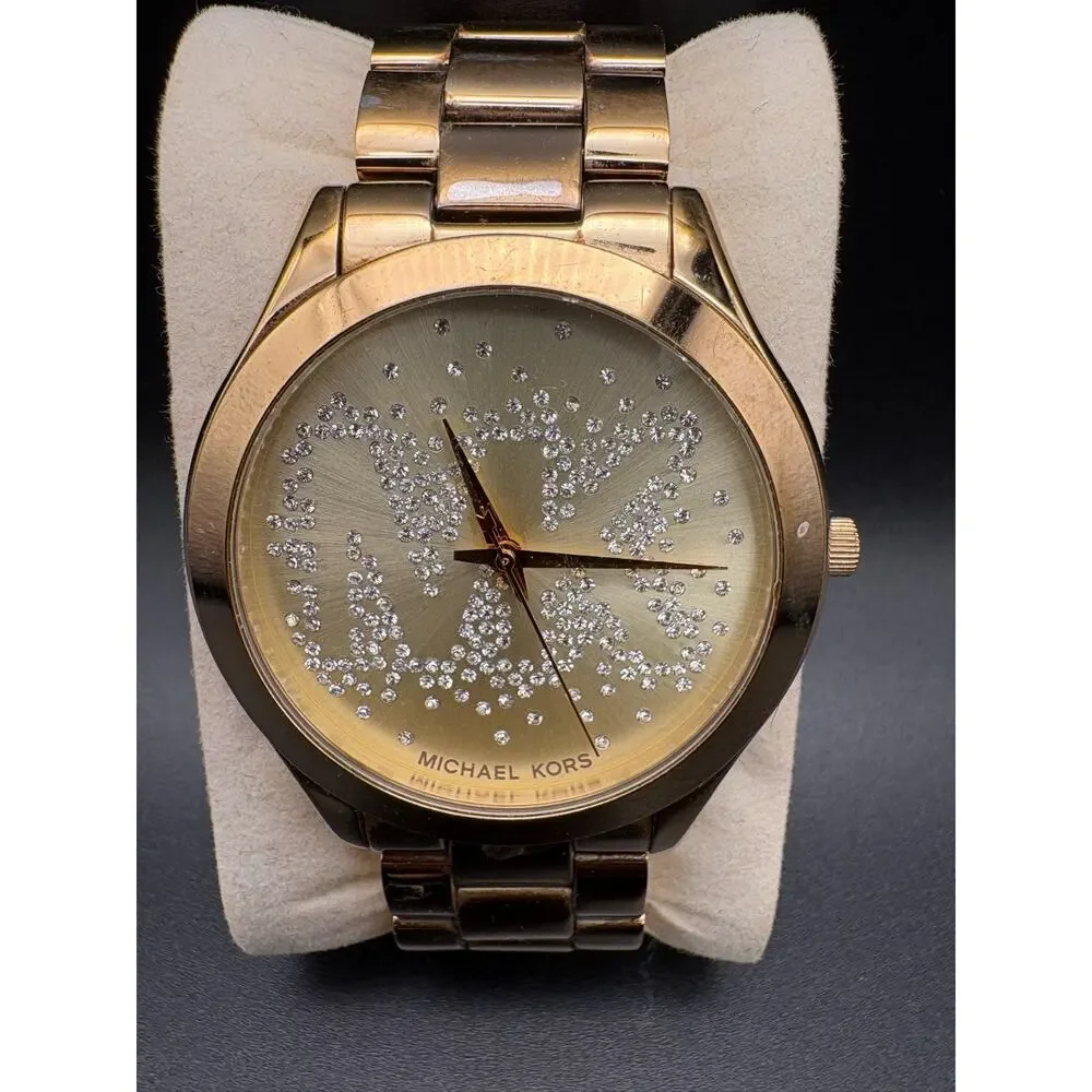 Michael Kors Slim Runway MK3590 Gold toned Stainless Steel Watch (needs battery)